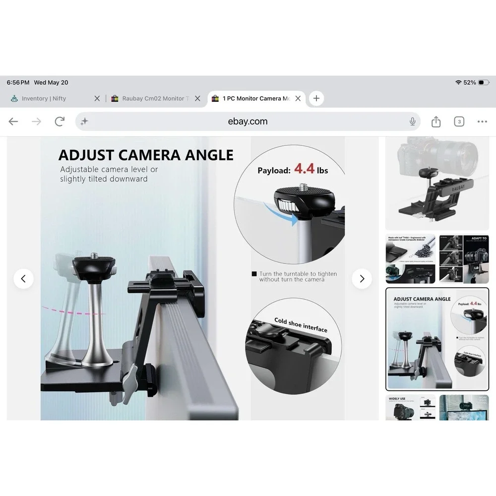 1 PC Monitor Camera Mount Stand Webcam Clamp 1/4 Inch Screw CM02 Max 1.4 In NIB